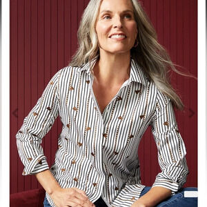 Chico's Sateen Tassel-Striped Cotton Shirt - Size 16